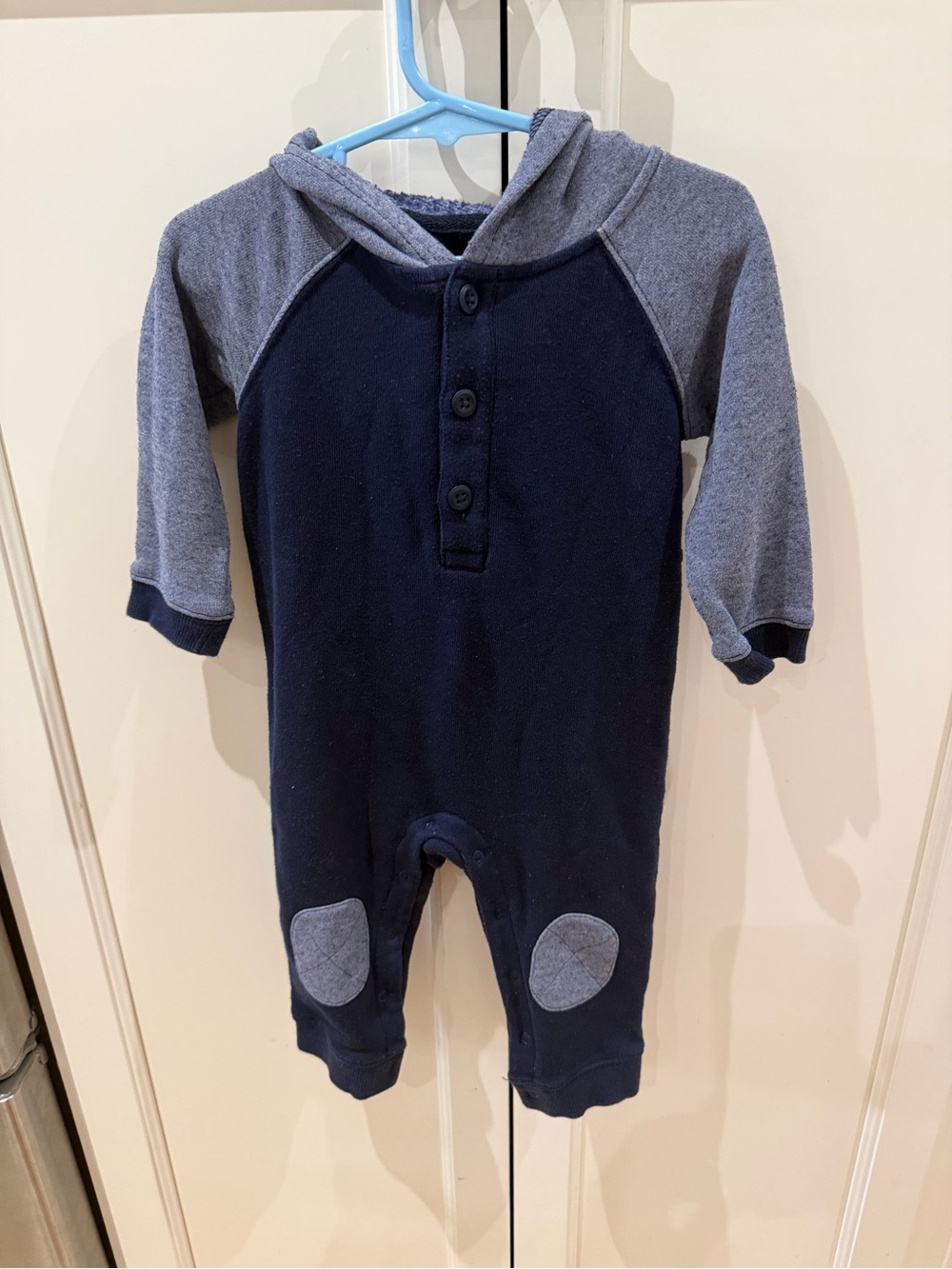 Gymboree 12-18m Kids Navy and Heather Gray puppy Hooded One-Piece Romper